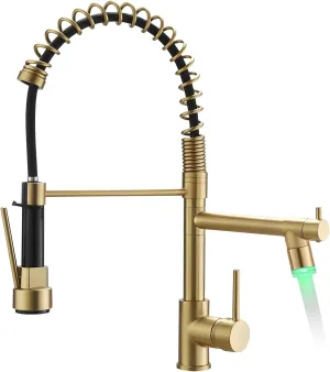 Gold Kitchen Faucet with Sprayer AIMADI,Modern Single Handle Spring Gold Kitchen Sink Faucet