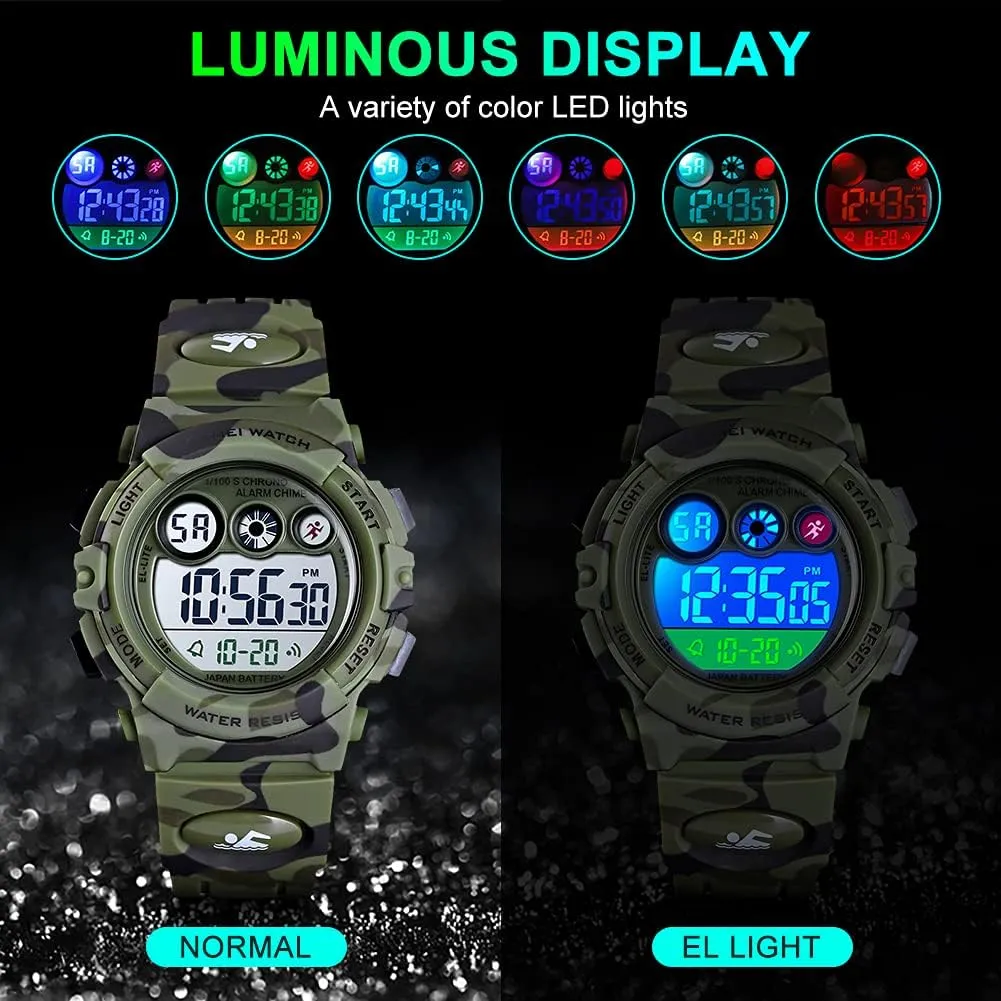 GOLDEN HOUR Watches for Kids Digital Sport Waterproof Boys Girls Watch Outdoor 12/24 H Alarm EL Backlight Stopwatch Military Child Wristwatch Ages 3-15