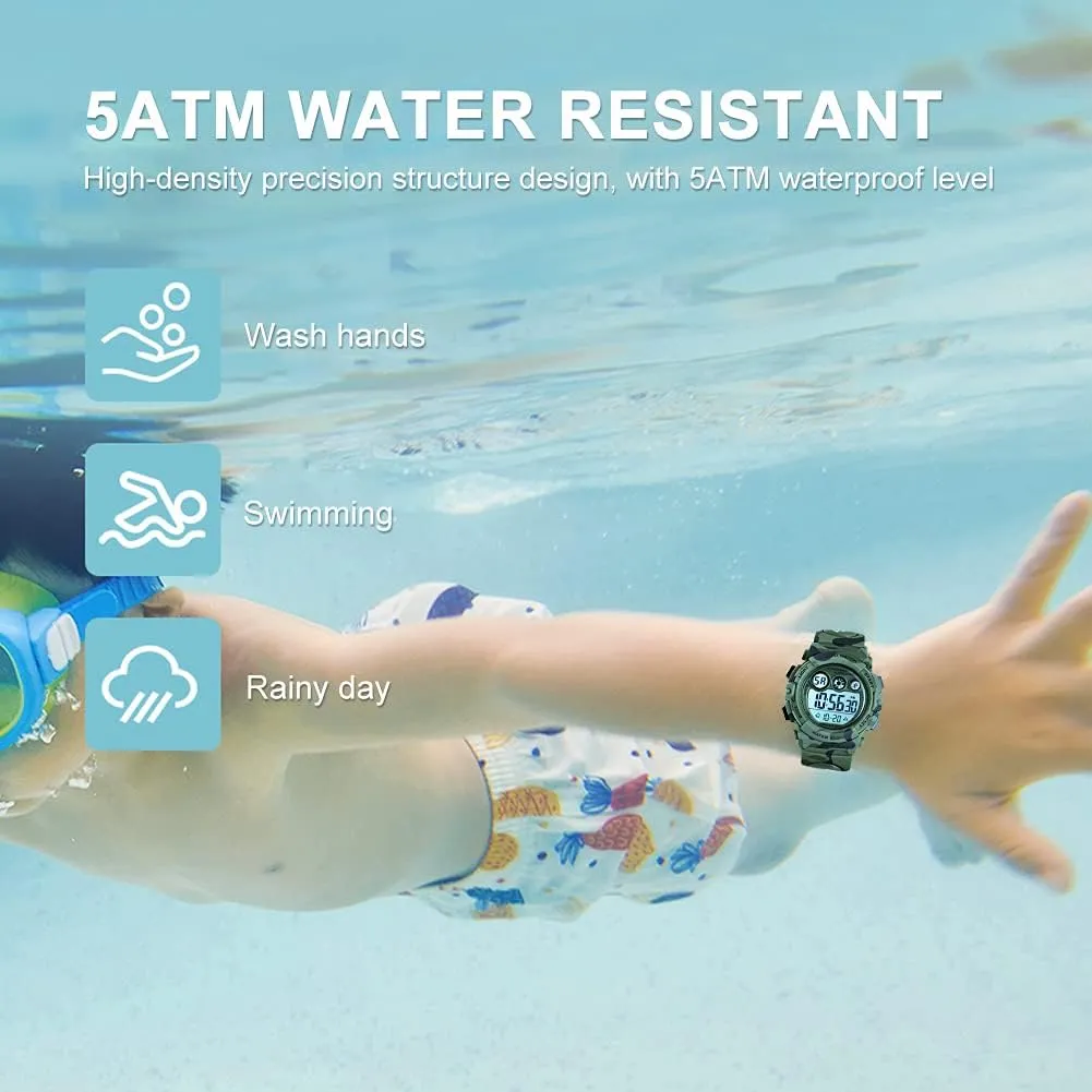 GOLDEN HOUR Watches for Kids Digital Sport Waterproof Boys Girls Watch Outdoor 12/24 H Alarm EL Backlight Stopwatch Military Child Wristwatch Ages 3-15