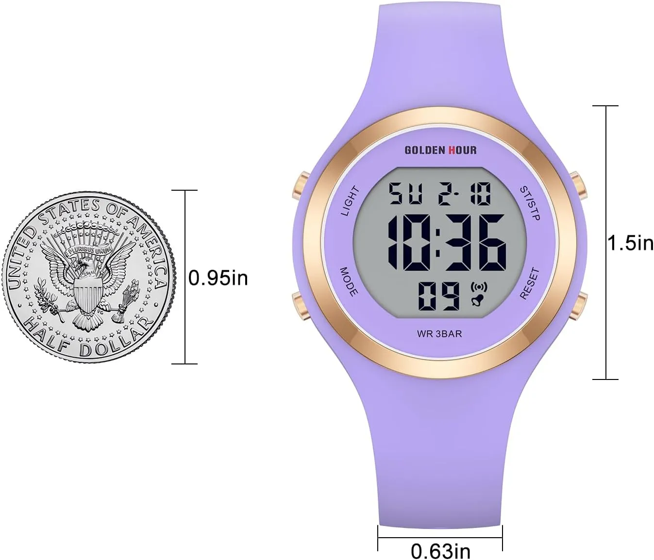 GOLDEN HOUR Waterproof Sport Women's Digital Chronograph Silicone Strap Watch