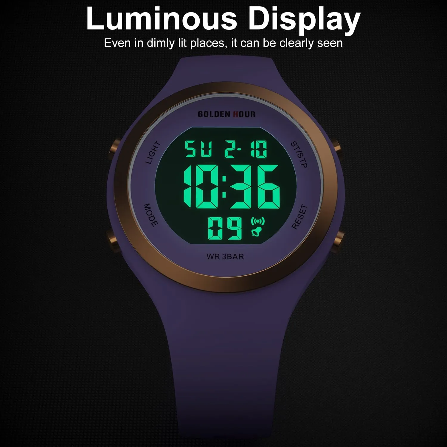 GOLDEN HOUR Waterproof Sport Women's Digital Chronograph Silicone Strap Watch