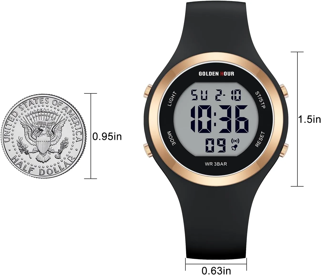 GOLDEN HOUR Waterproof Sport Women's Digital Chronograph Silicone Strap Watch
