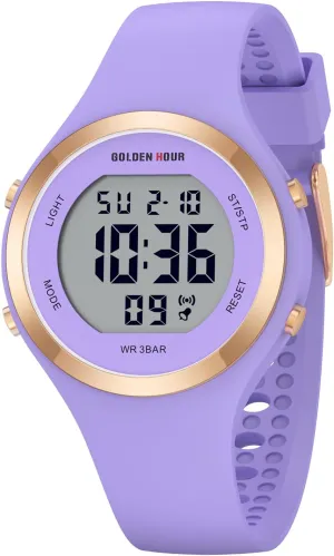 GOLDEN HOUR Waterproof Sport Women's Digital Chronograph Silicone Strap Watch