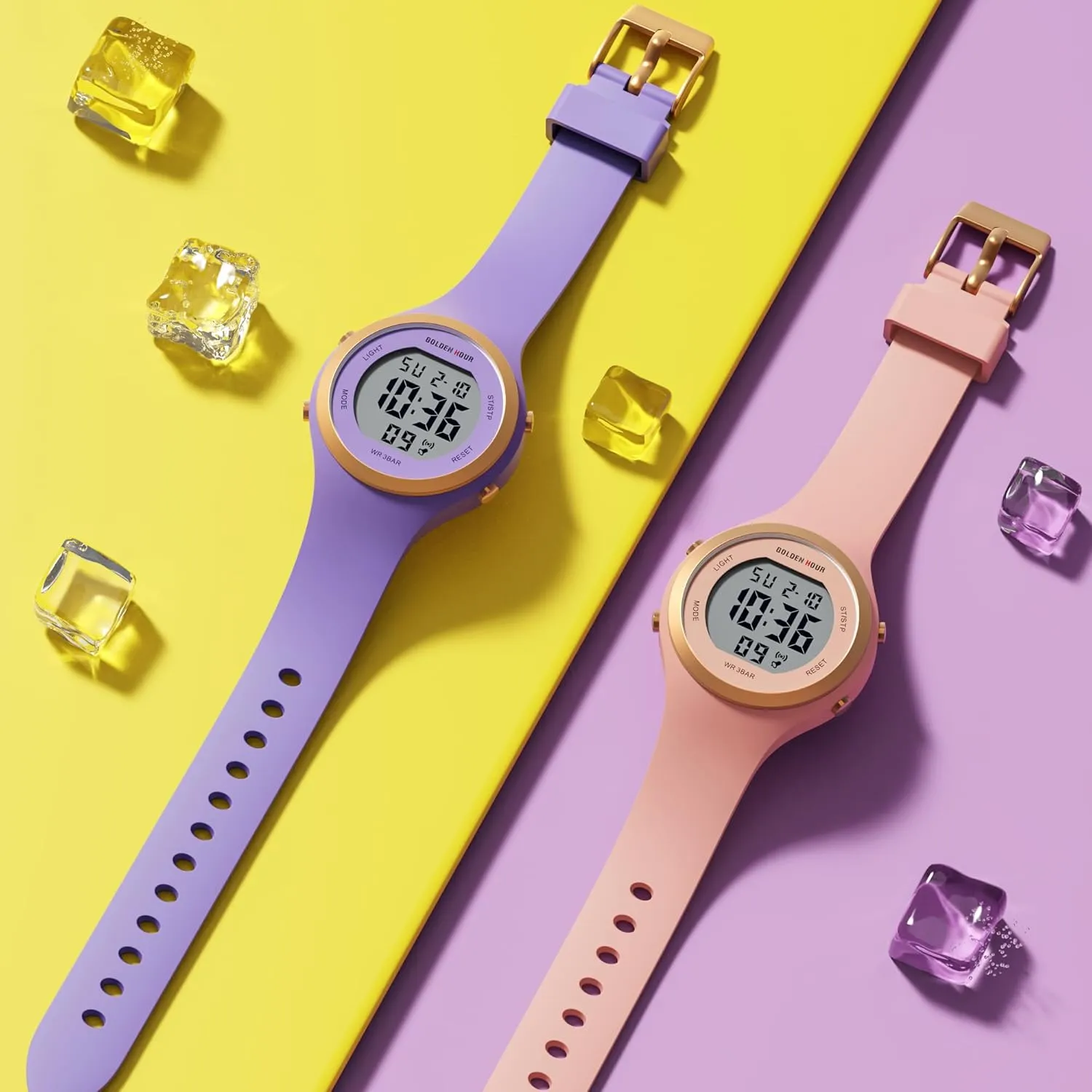 GOLDEN HOUR Waterproof Sport Women's Digital Chronograph Silicone Strap Watch