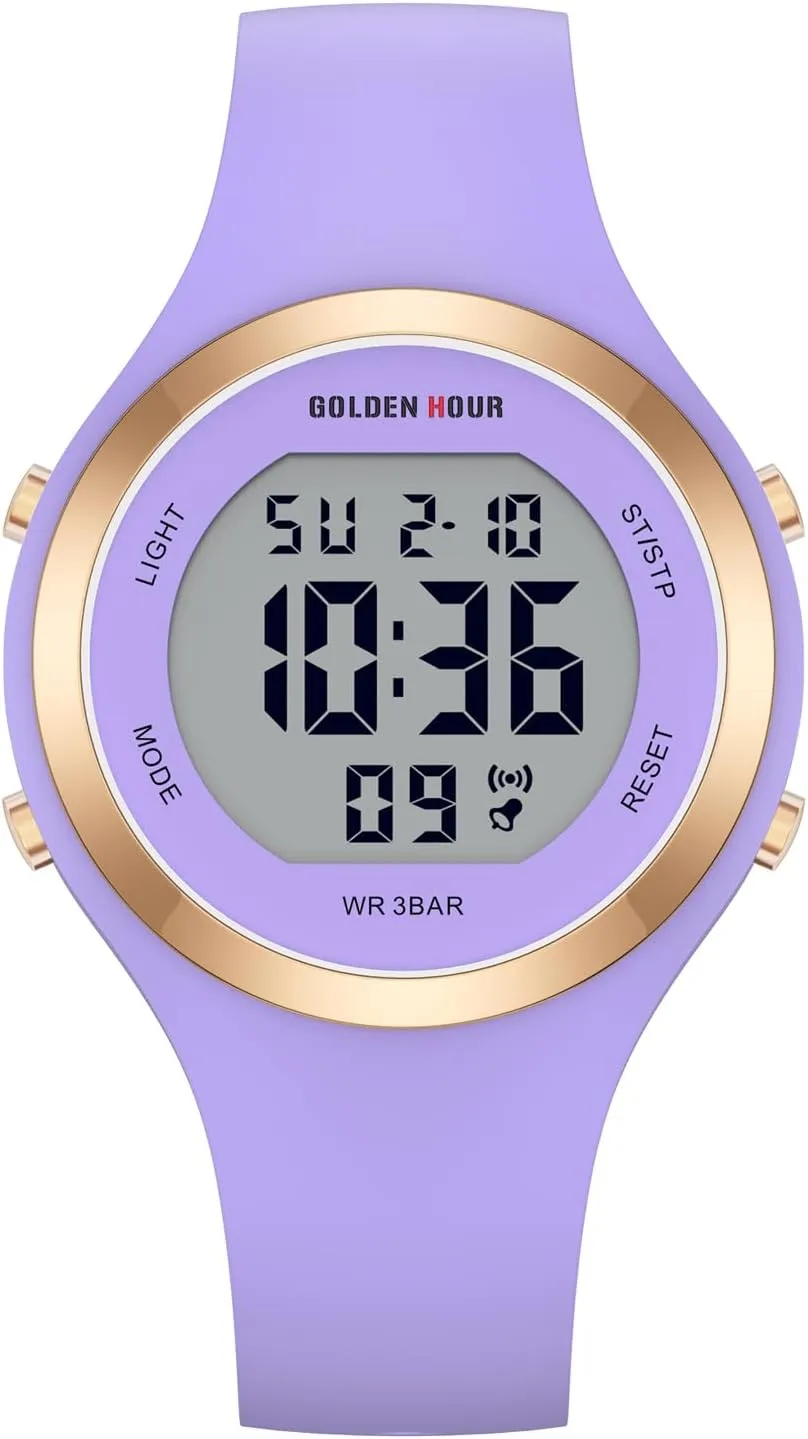 GOLDEN HOUR Waterproof Sport Women's Digital Chronograph Silicone Strap Watch