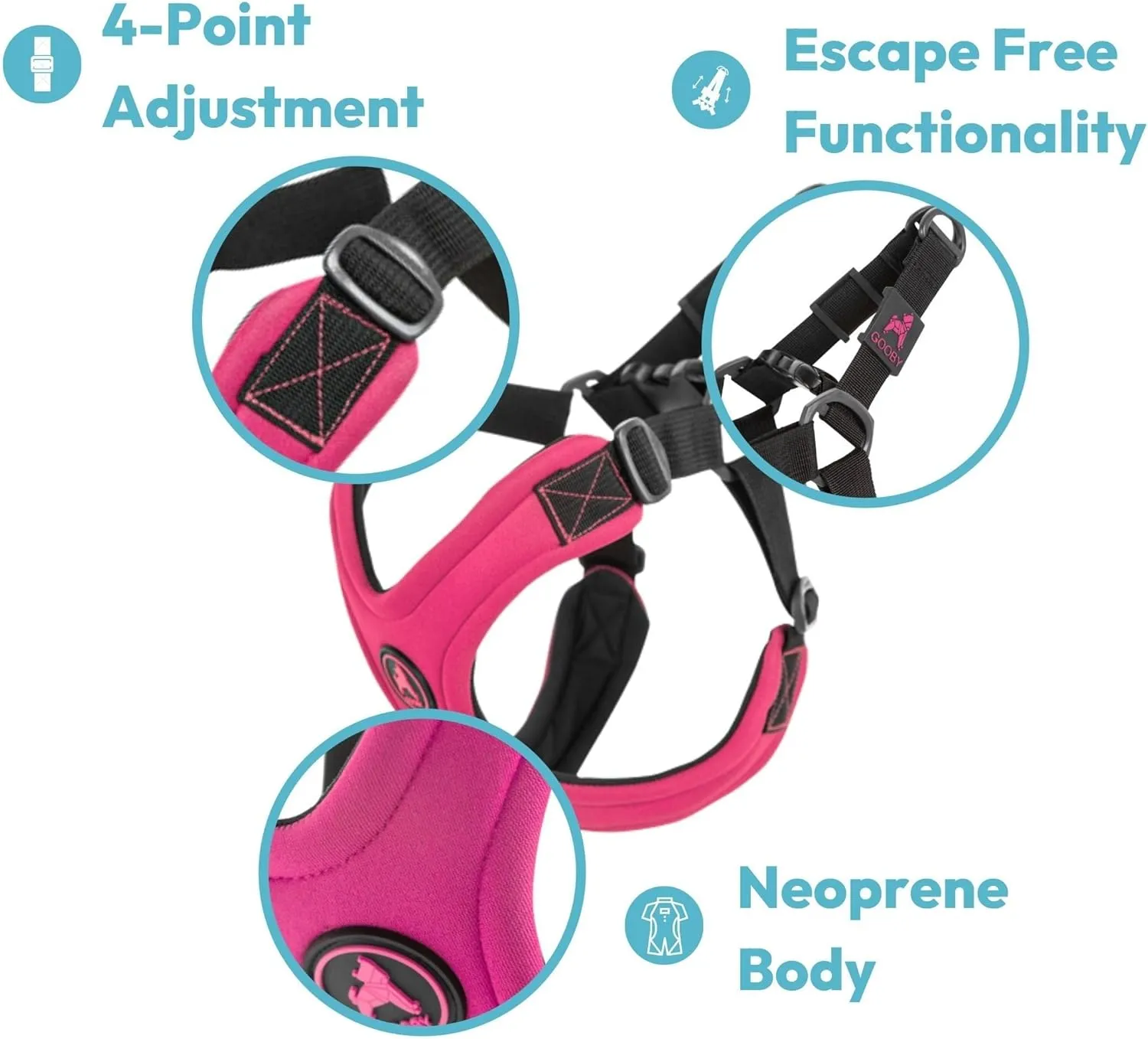 Gooby Escape Free Sport Harness - Blue, Small - No Choke Step-in Patented Neoprene Small Dog Harness with Four-Point Adjustment - Perfect on The Go Dog Harness for Medium Dogs No Pull and Small Dogs