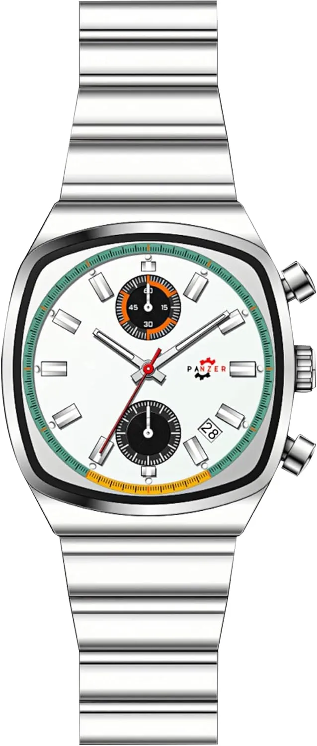 Gosasa Fashion Business Square Mens Watches Luminous Waterproof Quartz Watch with Calendar & Chronograph - Stylish Gold & Silver Wristwatch Stainless Steel Band