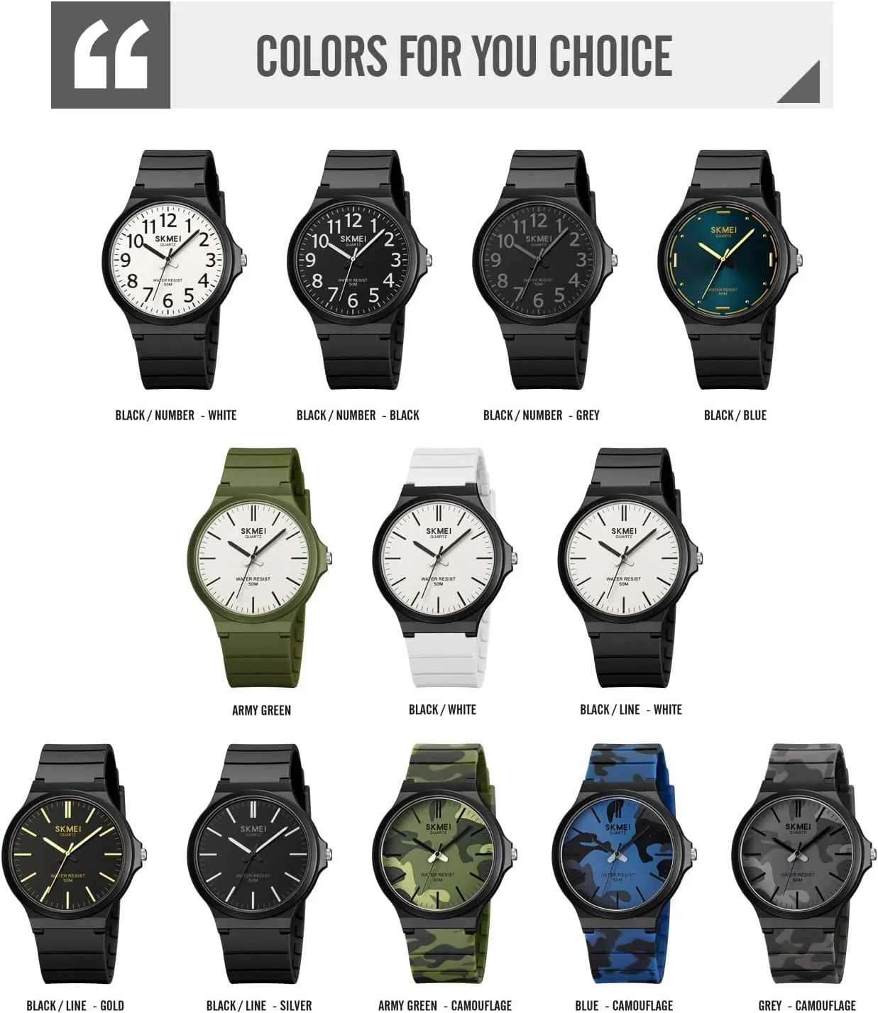 Gosasa Men's Watches Analog Quartz Sports Unisex Watch Waterproof Watch for Students Women Men Easy Read Dial, 24 Hour with Second Hand, Colorful Silicone Band