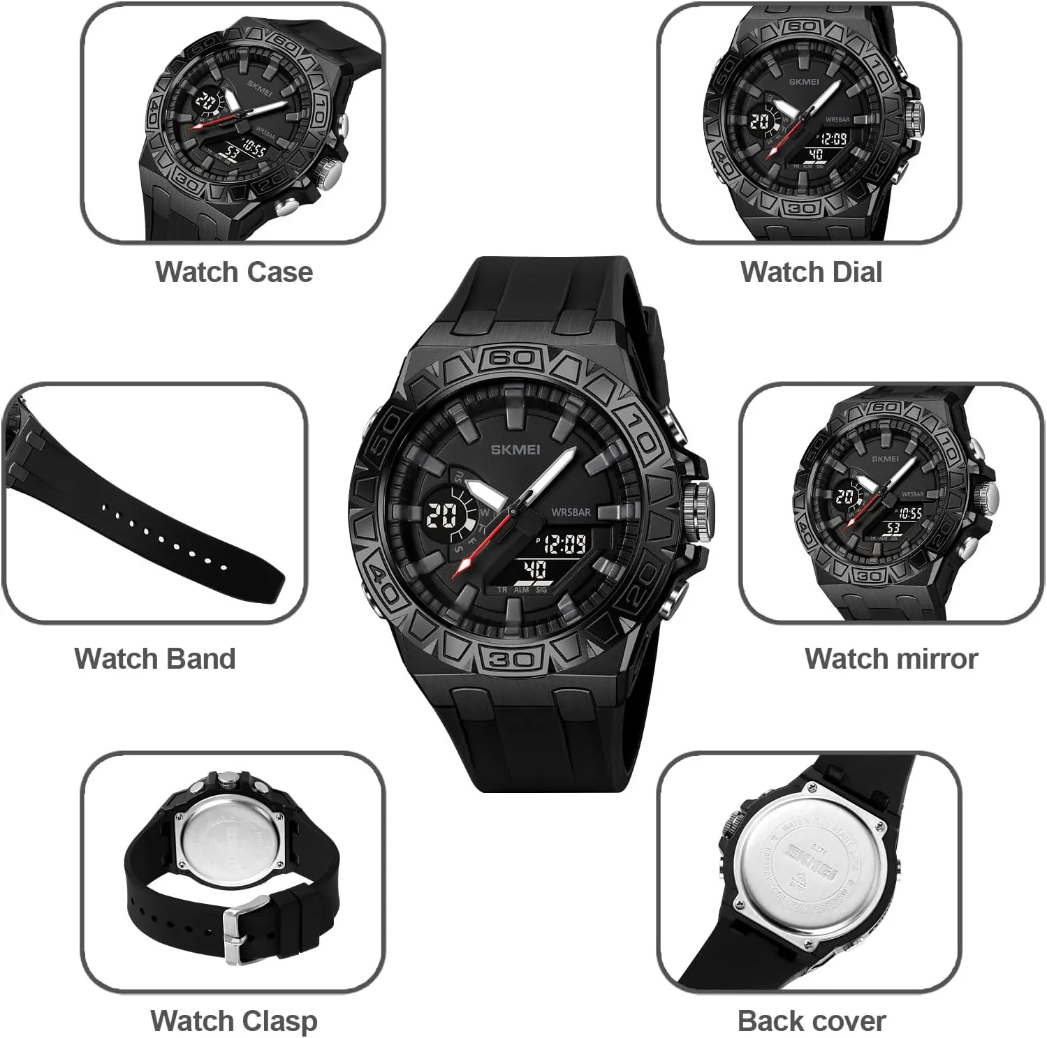 Gosasa Men's Waterproof Outdoor Sports Watches Multifunctional Sports Watch LED Luminous Display, Alarm, Stopwatch, Date, Countdown Timer with Durable Silicone Strap