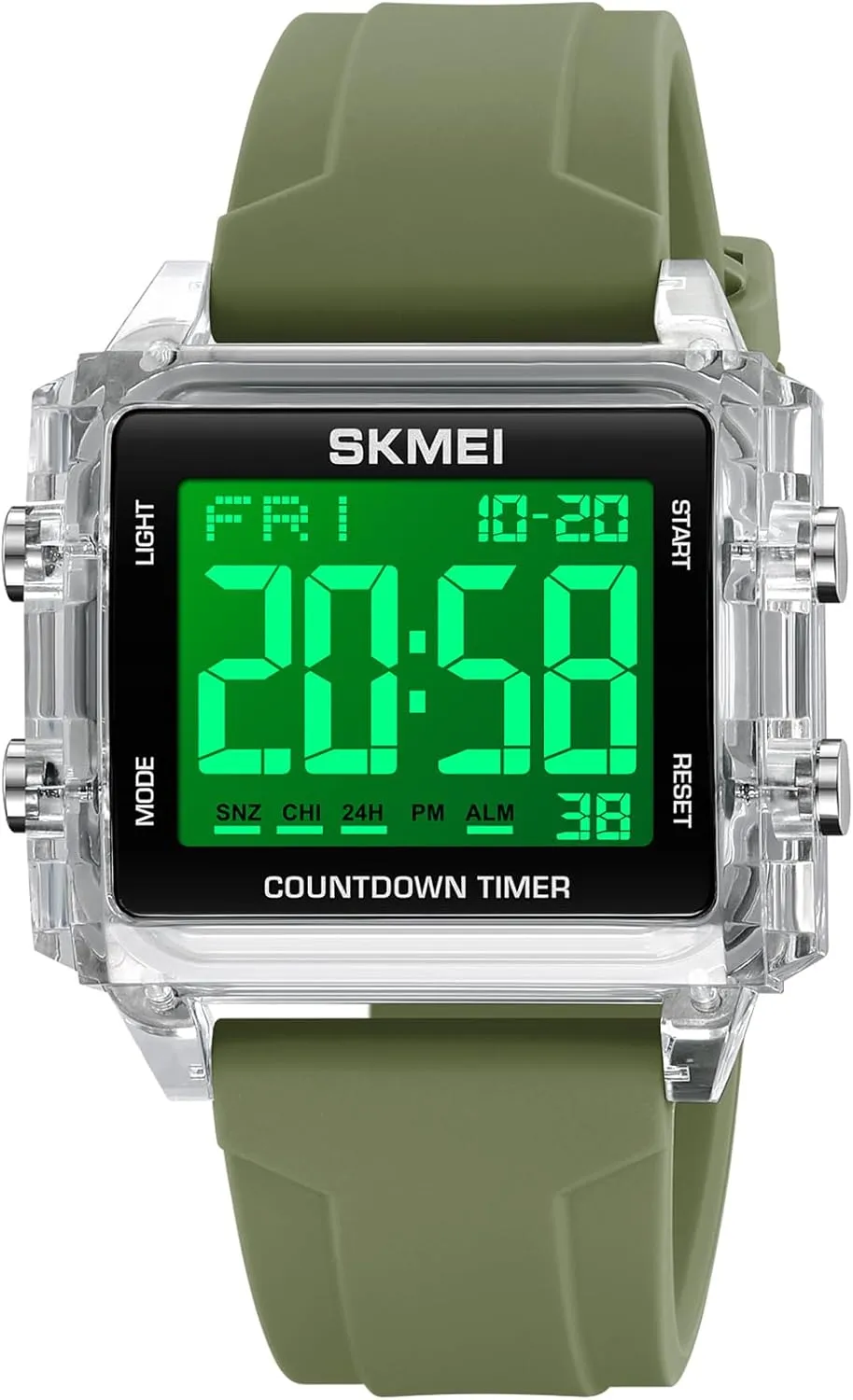 Gosasa Square Men's Digital Watch Big Numbers Dial Large Face Waterproof Unisex Silicone Strap LED Watches