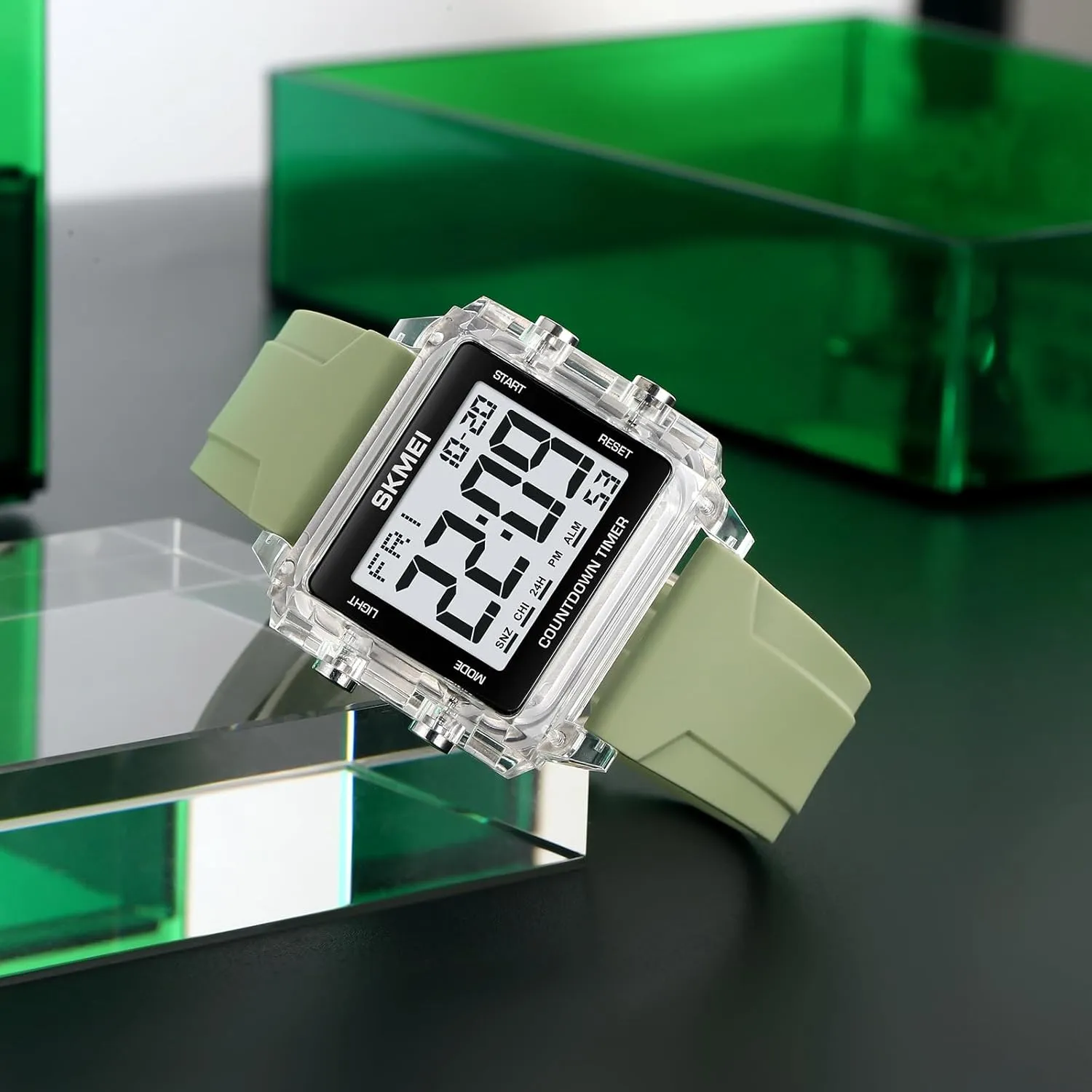 Gosasa Square Men's Digital Watch Big Numbers Dial Large Face Waterproof Unisex Silicone Strap LED Watches