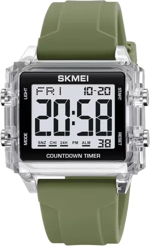 Gosasa Square Men's Digital Watch Big Numbers Dial Large Face Waterproof Unisex Silicone Strap LED Watches