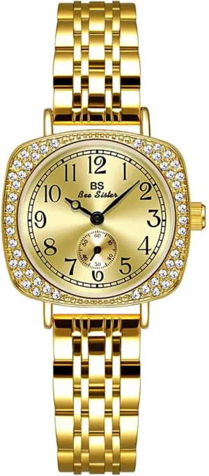 Gosasa Square Vintage Gold Watch for Women Analog Quartz Watch Easy Reader Stainless Steel Band Dainty Ladies Casual Dress Wristwatch Waterproof Luxury Bracelet