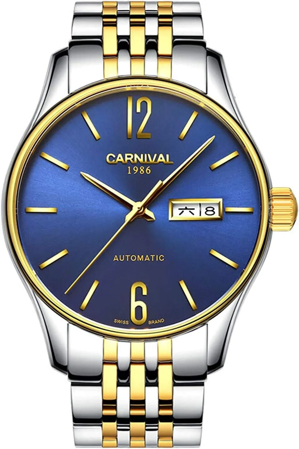 Gosasa Swiss Luxury Men's Automatic Mechanical Watches Two Tone Stainless Steel Date Dress Wrist Watch