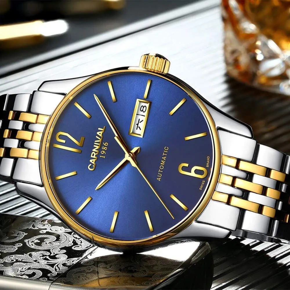 Gosasa Swiss Luxury Men's Automatic Mechanical Watches Two Tone Stainless Steel Date Dress Wrist Watch