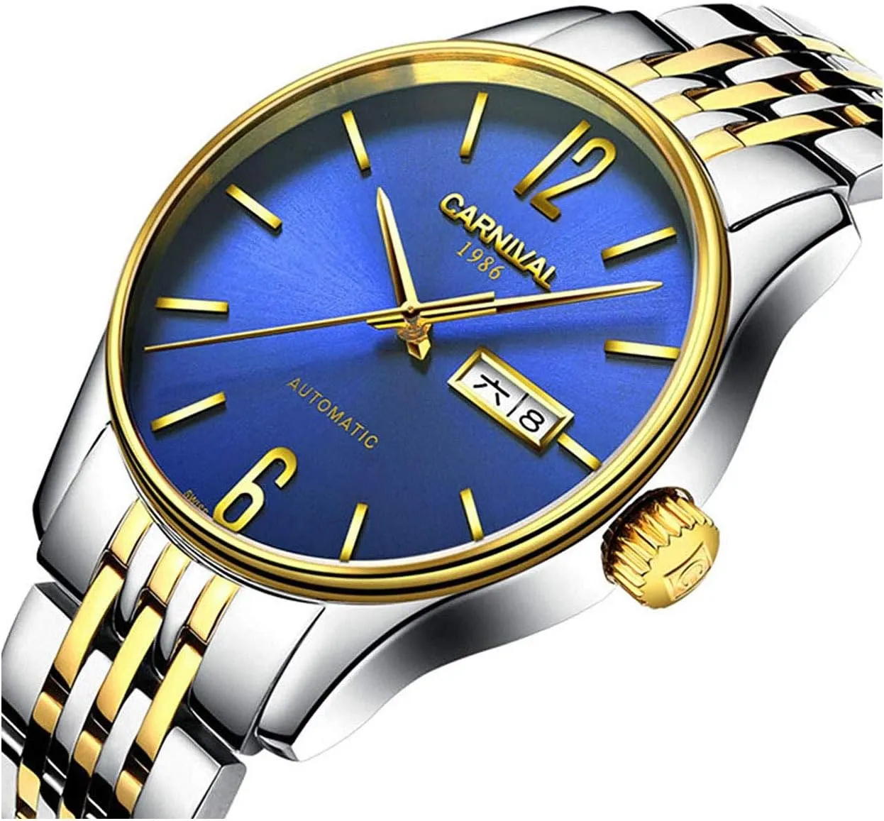 Gosasa Swiss Luxury Men's Automatic Mechanical Watches Two Tone Stainless Steel Date Dress Wrist Watch