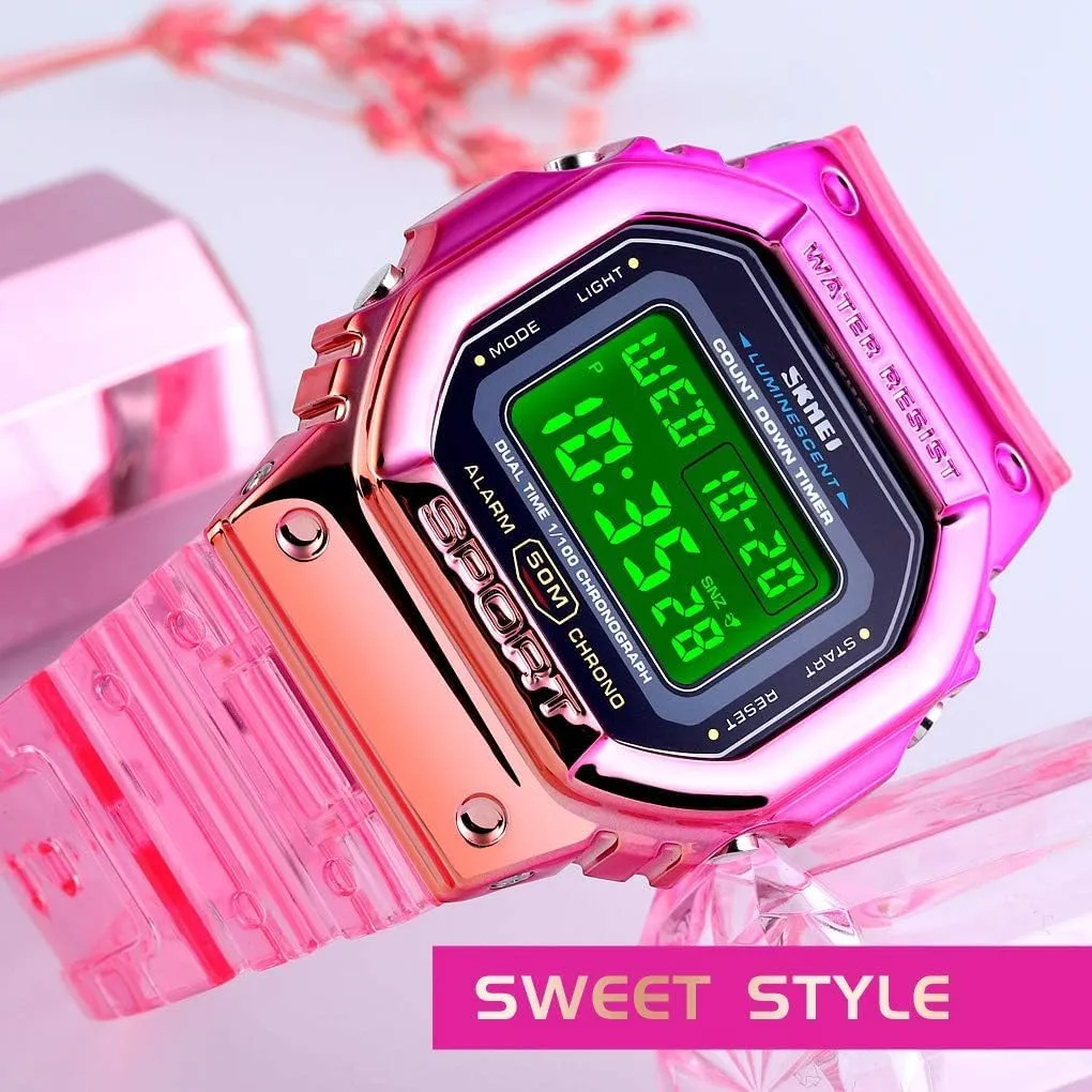 Gosasa Unisex Colorful Digital Sport PU Strap LED Quartz 5ATM Waterproof Wrist Watches for Men Women
