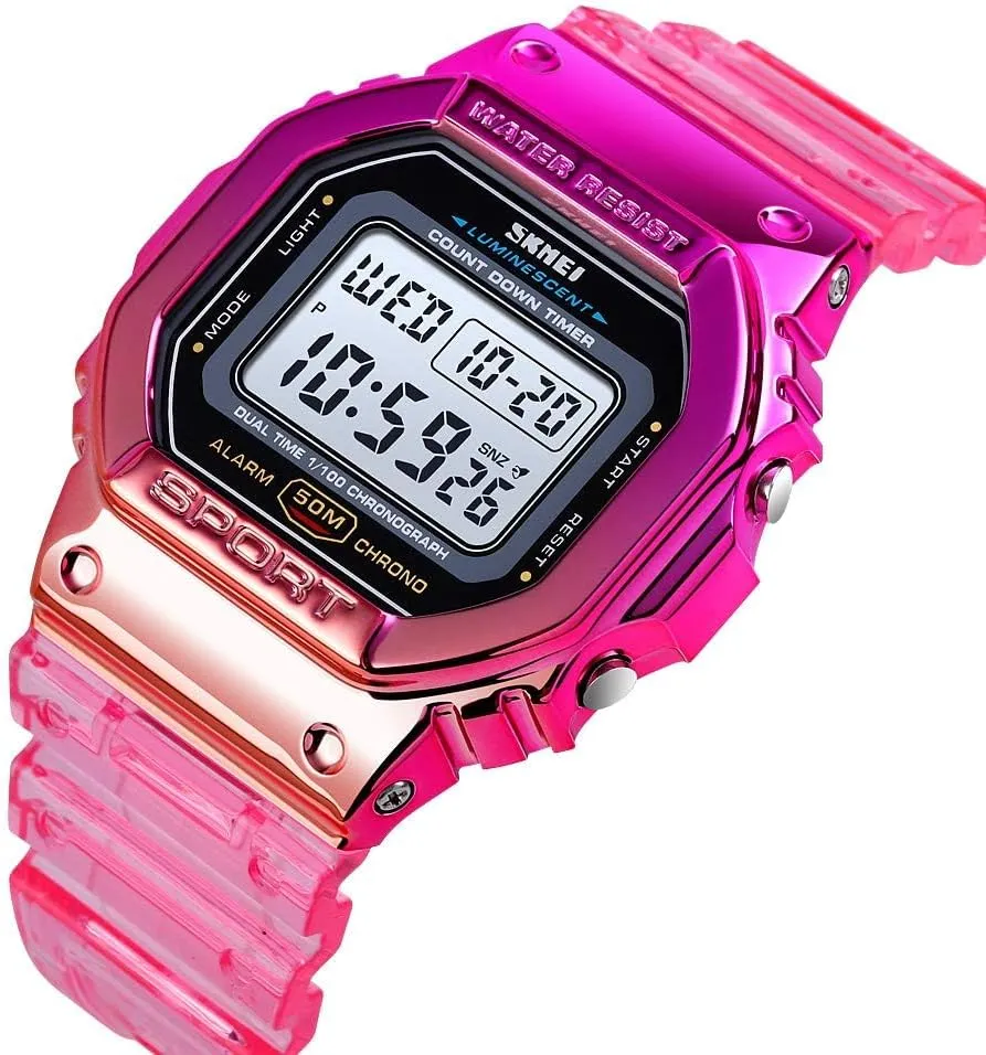 Gosasa Unisex Colorful Digital Sport PU Strap LED Quartz 5ATM Waterproof Wrist Watches for Men Women