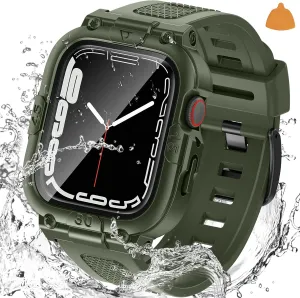 Goton 3 in 1 Waterproof Case and Band with Tempered Glass Screen Protector for Apple Watch Series 10 9 8 7 6 5 4 SE2 SE Ultra 46mm 42mm 44mm 40mm 45mm 41mm 49mm, Bumper Cover for iWatch Accessories