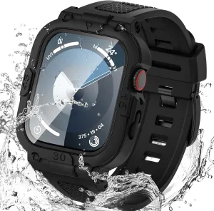 Goton 3 in 1 Waterproof Case and Band with Tempered Glass Screen Protector for Apple Watch Series 10 9 8 7 6 5 4 SE2 SE Ultra 46mm 42mm 44mm 40mm 45mm 41mm 49mm, Bumper Cover for iWatch Accessories