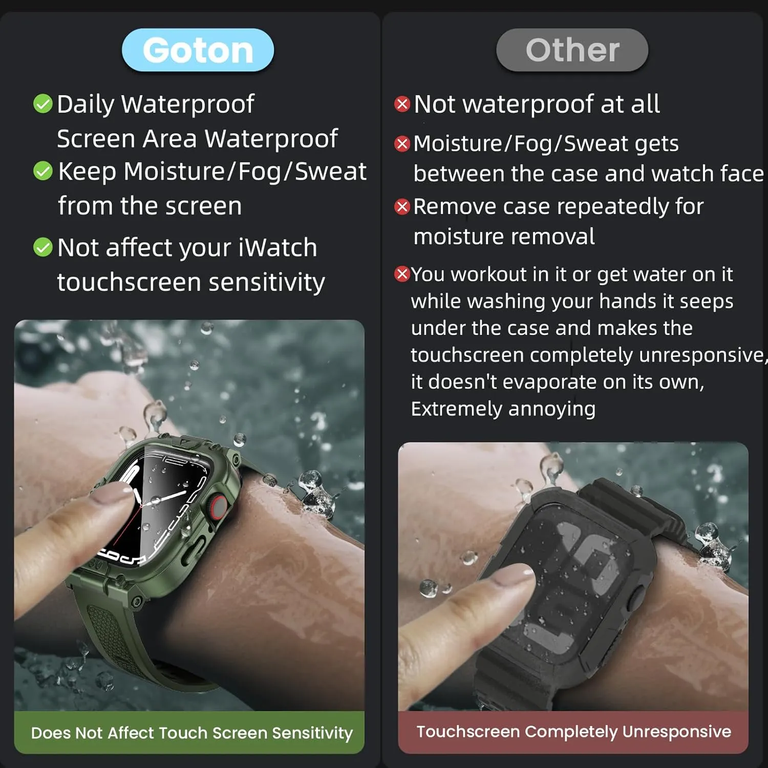 Goton 3 in 1 Waterproof Case and Band with Tempered Glass Screen Protector for Apple Watch Series 10 9 8 7 6 5 4 SE2 SE Ultra 46mm 42mm 44mm 40mm 45mm 41mm 49mm, Bumper Cover for iWatch Accessories