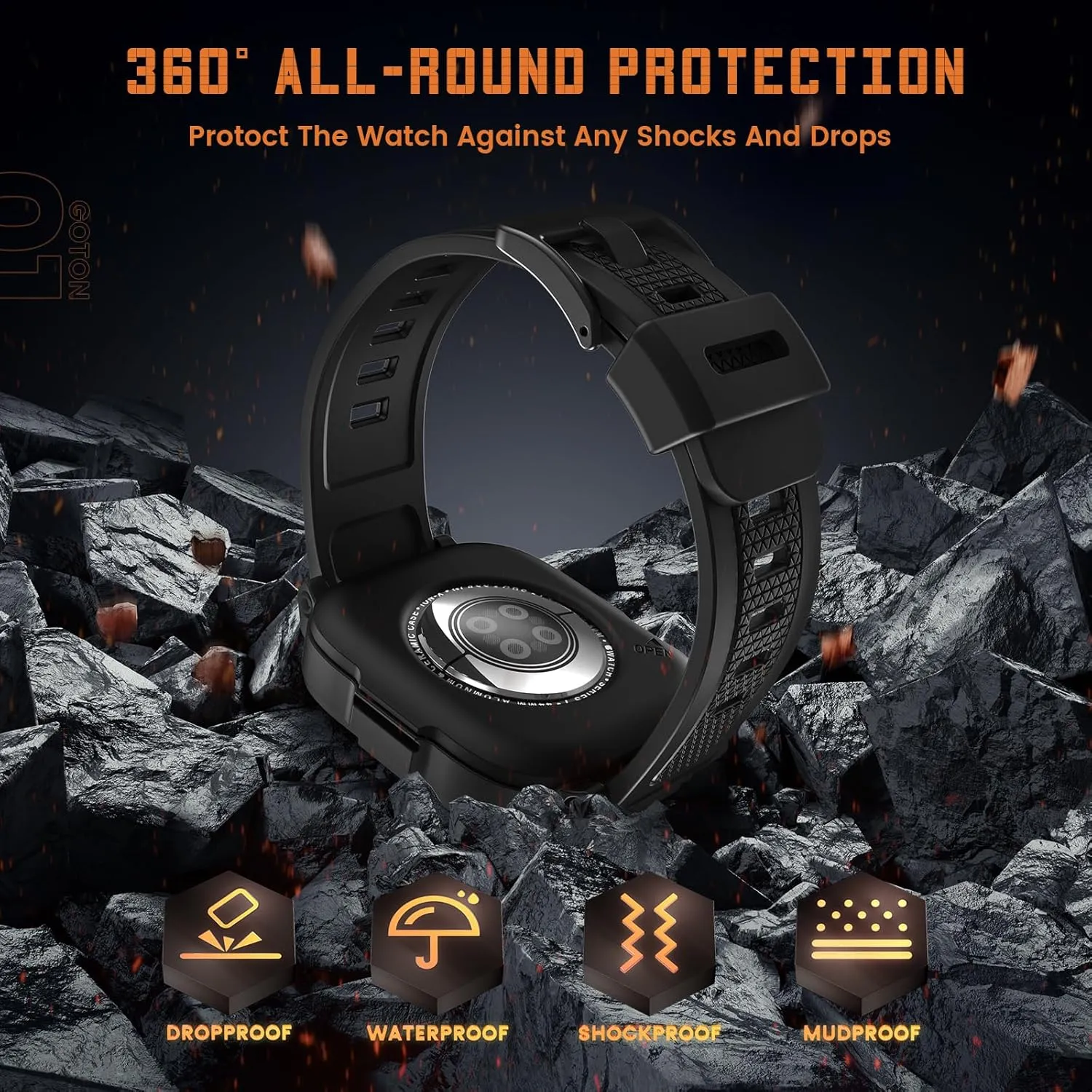 Goton 3 in 1 Waterproof Case and Band with Tempered Glass Screen Protector for Apple Watch Series 10 9 8 7 6 5 4 SE2 SE Ultra 46mm 42mm 44mm 40mm 45mm 41mm 49mm, Bumper Cover for iWatch Accessories