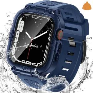 Goton 3 in 1 Waterproof Case and Band with Tempered Glass Screen Protector for Apple Watch Series 10 9 8 7 6 5 4 SE2 SE Ultra 46mm 42mm 44mm 40mm 45mm 41mm 49mm, Bumper Cover for iWatch Accessories