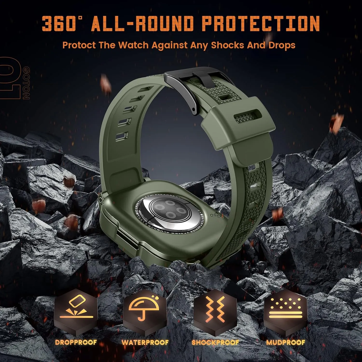 Goton 3 in 1 Waterproof Case and Band with Tempered Glass Screen Protector for Apple Watch Series 10 9 8 7 6 5 4 SE2 SE Ultra 46mm 42mm 44mm 40mm 45mm 41mm 49mm, Bumper Cover for iWatch Accessories