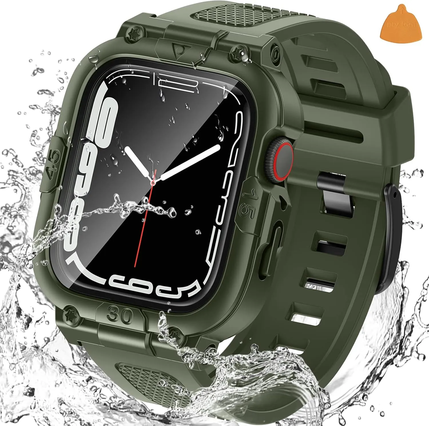 Goton 3 in 1 Waterproof Case and Band with Tempered Glass Screen Protector for Apple Watch Series 10 9 8 7 6 5 4 SE2 SE Ultra 46mm 42mm 44mm 40mm 45mm 41mm 49mm, Bumper Cover for iWatch Accessories