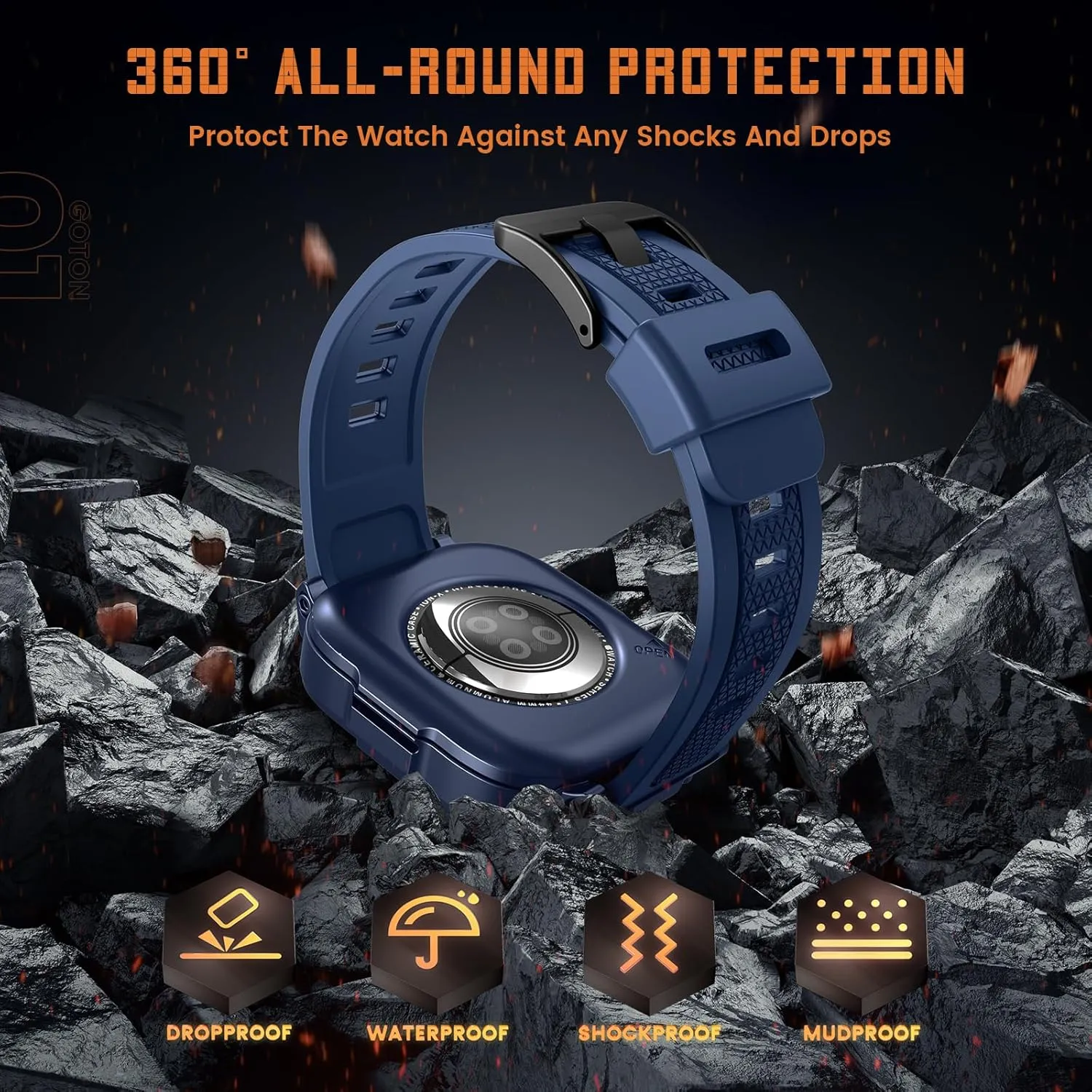 Goton 3 in 1 Waterproof Case and Band with Tempered Glass Screen Protector for Apple Watch Series 10 9 8 7 6 5 4 SE2 SE Ultra 46mm 42mm 44mm 40mm 45mm 41mm 49mm, Bumper Cover for iWatch Accessories
