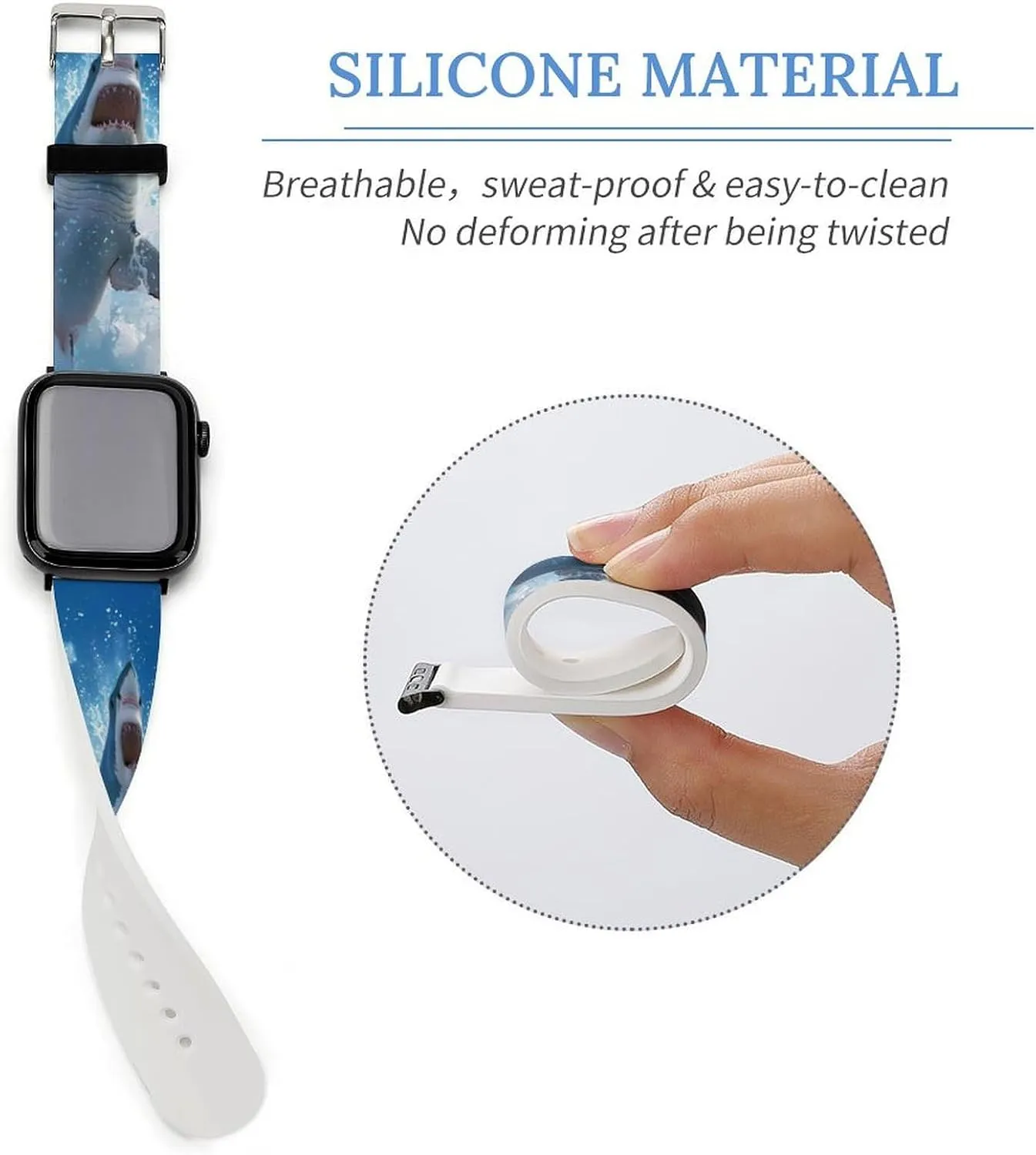 Great White Shark Animal Watch Bands Silicone Strap Sport Bands Replacement Strap Wristbands Compatible with Apple Watch
