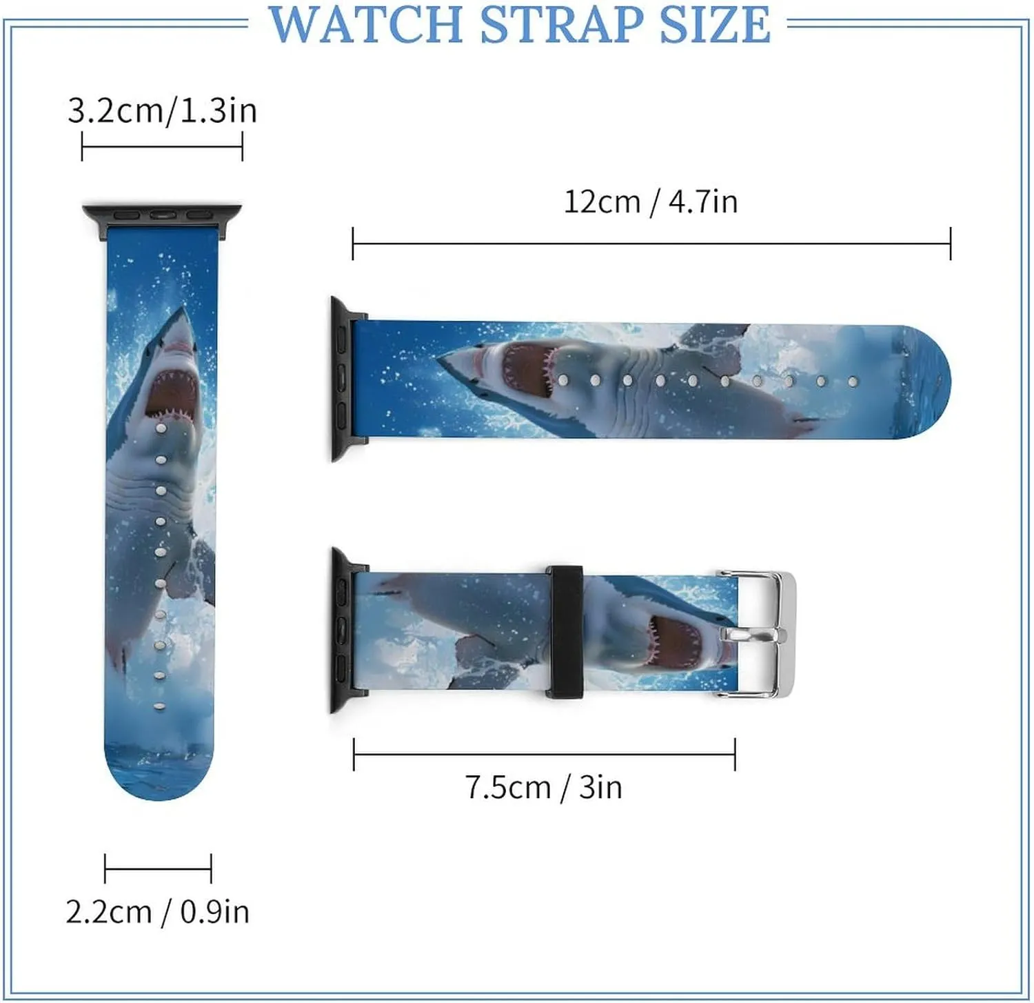 Great White Shark Animal Watch Bands Silicone Strap Sport Bands Replacement Strap Wristbands Compatible with Apple Watch