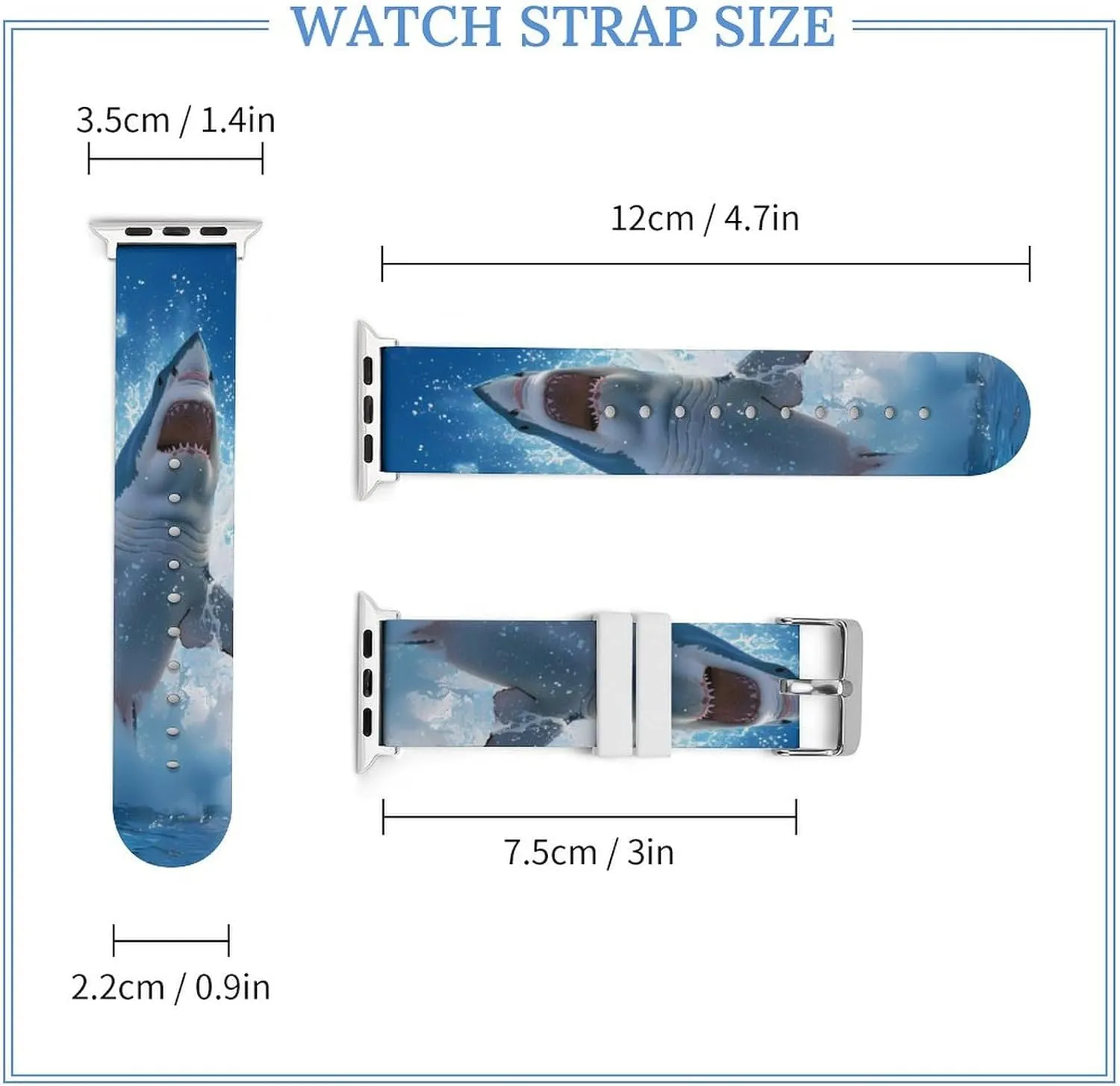 Great White Shark Animal Watch Bands Silicone Strap Sport Bands Replacement Strap Wristbands Compatible with Apple Watch