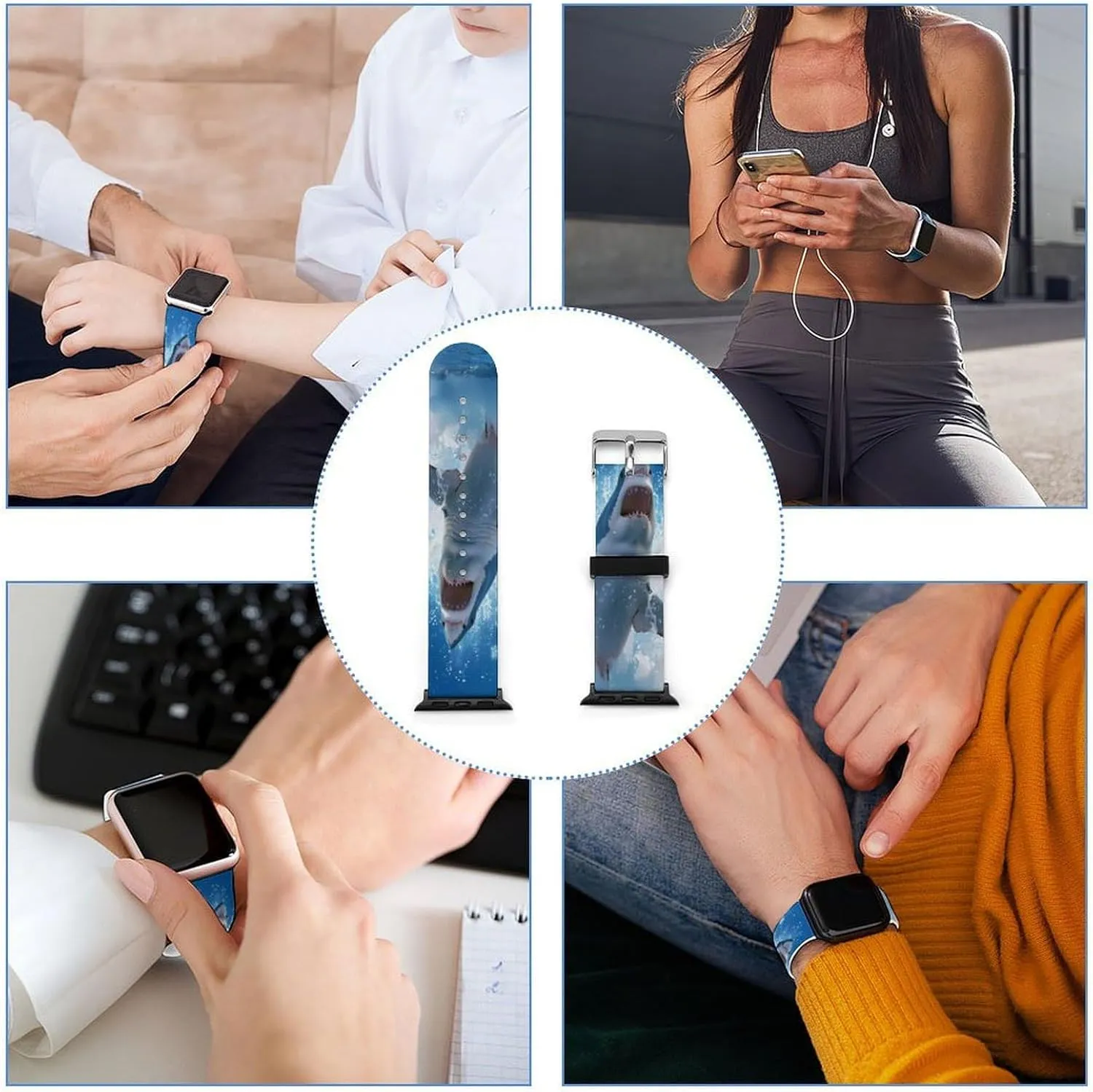 Great White Shark Animal Watch Bands Silicone Strap Sport Bands Replacement Strap Wristbands Compatible with Apple Watch