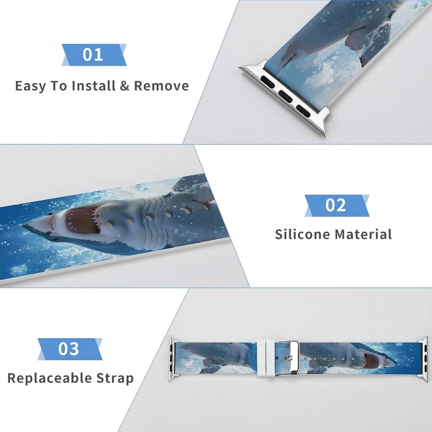 Great White Shark Animal Watch Bands Silicone Strap Sport Bands Replacement Strap Wristbands Compatible with Apple Watch