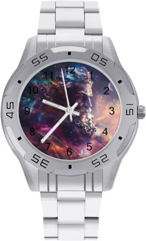 Greek God Zeus Universe Simple Stainless Steel Band Business Watch Dress Wrist Unique Luxury Work Casual Waterproof Watches