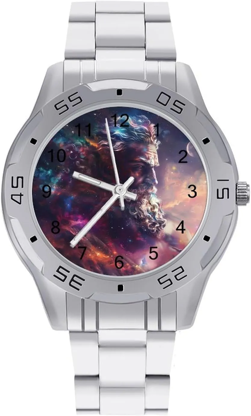 Greek God Zeus Universe Simple Stainless Steel Band Business Watch Dress Wrist Unique Luxury Work Casual Waterproof Watches