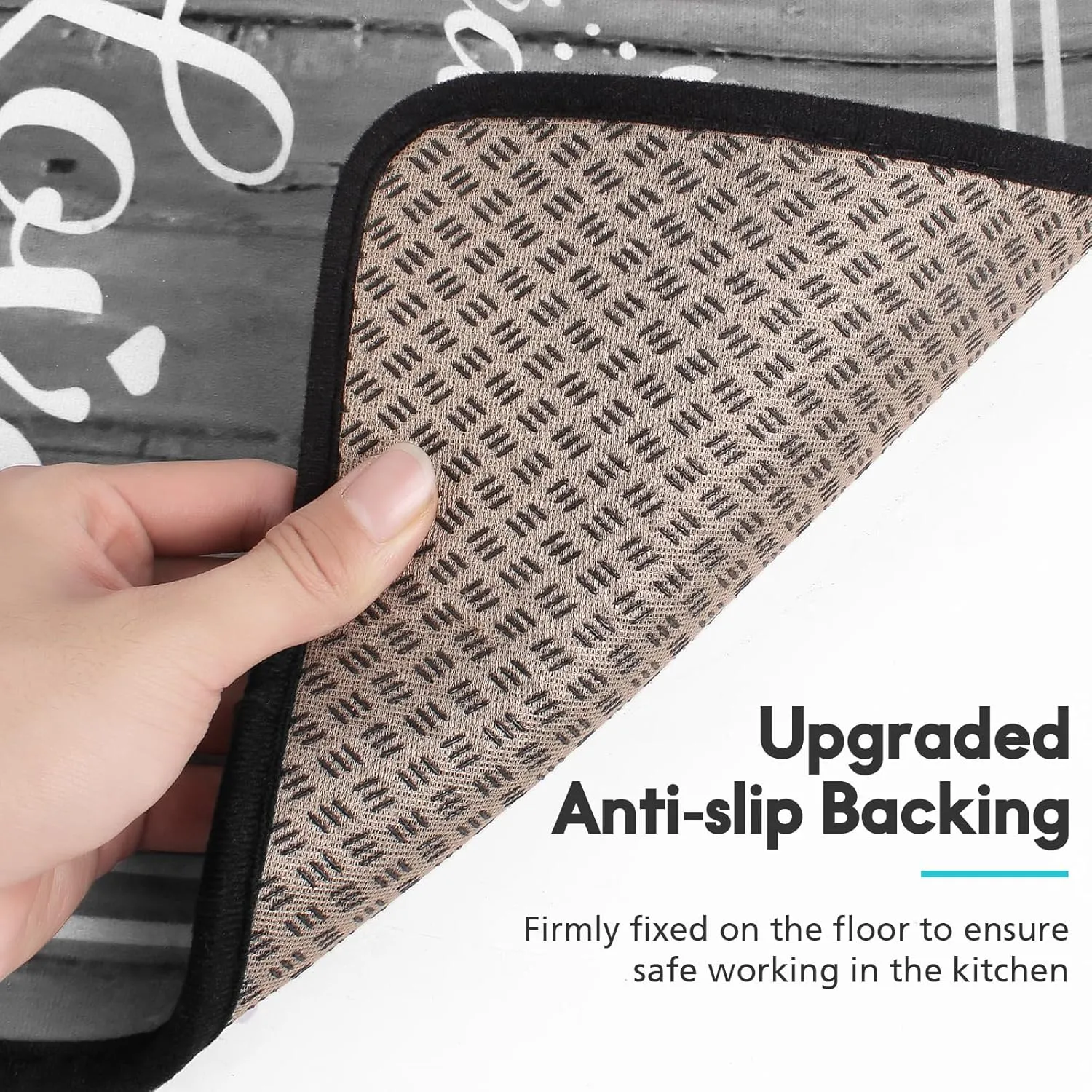 Grey Kitchen Rugs,Non Skid Washable Microfiber Kitchen mats for Floor, Kitchen Rules Theme Kitchen Cushioned Runner Rug Decor Sets of 2,Size 17"x 47" 17"x 30"