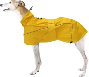 Greyhound Lurcher Raincoat, Whippet Rain Gear with Reflective Bar, Rain/Waterproof, Adjustable Bands and Drawstring in Autumn and Winter - Yellow - M