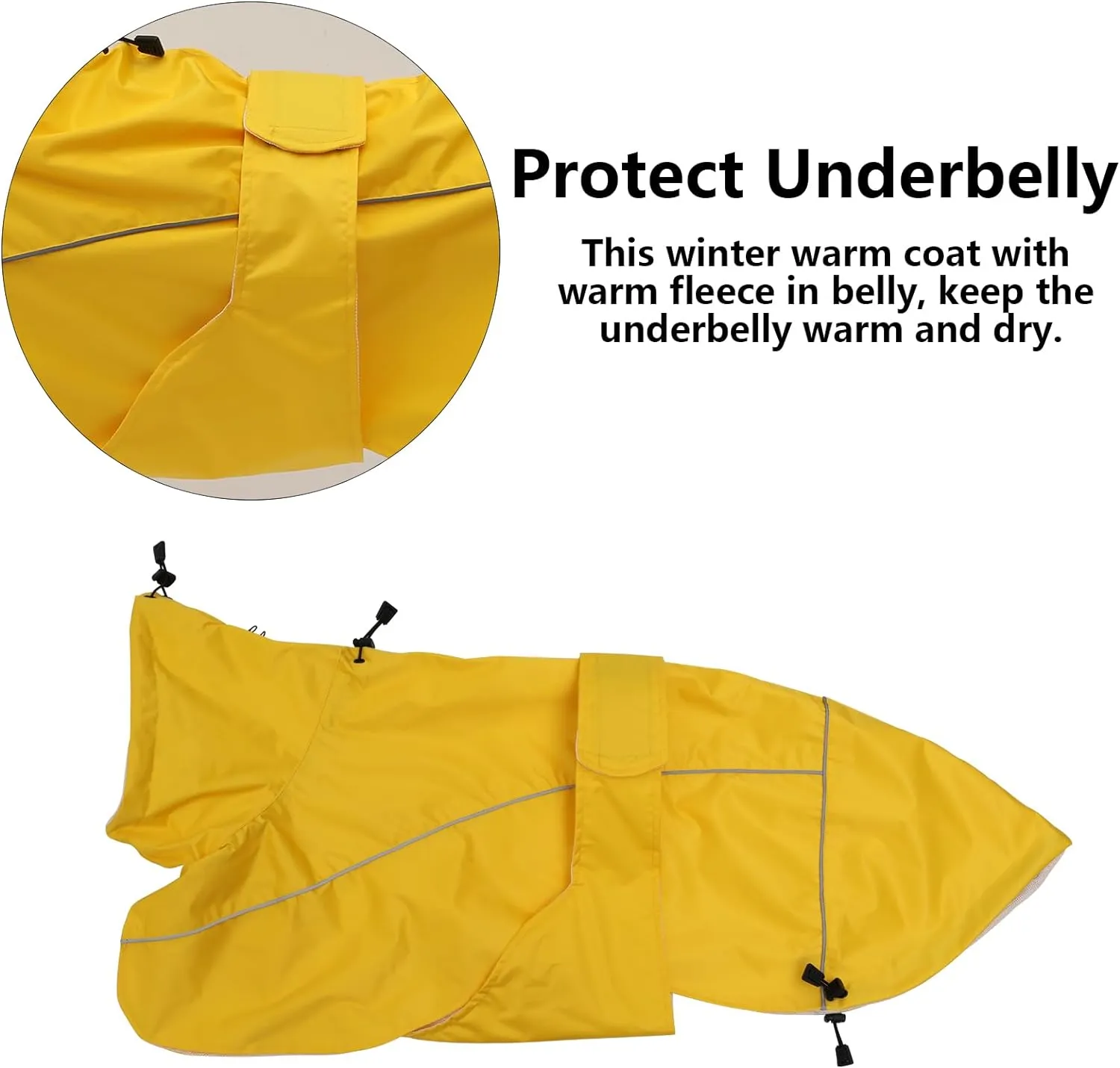 Greyhound Lurcher Raincoat, Whippet Rain Gear with Reflective Bar, Rain/Waterproof, Adjustable Bands and Drawstring in Autumn and Winter - Yellow - M