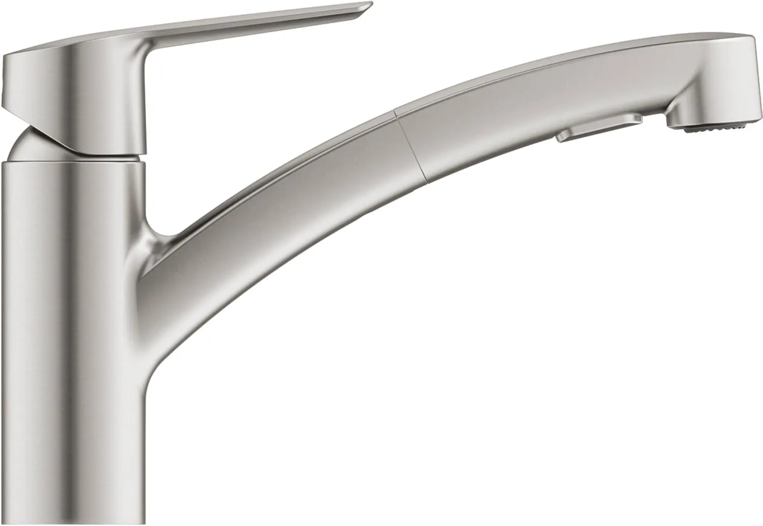 GROHE QUICKFIX Start - Kitchen Sink Pull-Out Dual Spray Tap Single-Lever Mixer (Low Spout with 90° Swivel Area, 1 Hole Easy Install with QuickMount, Tails 3/8 Inch, Min. 1.0 bar), Supersteel, 30531DC1