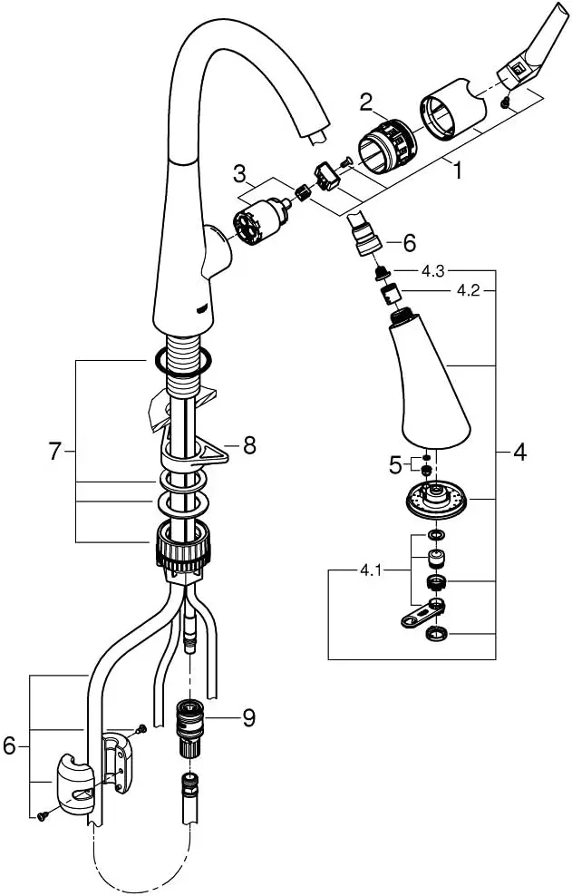 GROHE Zedra – Pull Out Kitchen Sink Mixer Tap (High C-spout, 3 Spray Types, 35 mm Ceramic Cartridge, 360° Swivel Range, Magnetic Docking, Water Saving Technology), Size 401 mm, Chrome, 32294002