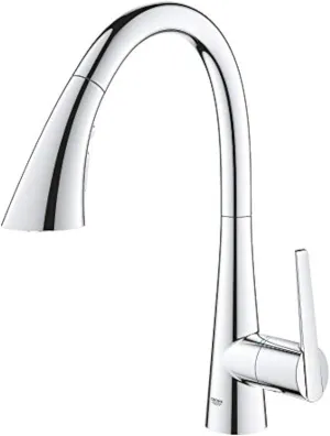 GROHE Zedra – Pull Out Kitchen Sink Mixer Tap (High C-spout, 3 Spray Types, 35 mm Ceramic Cartridge, 360° Swivel Range, Magnetic Docking, Water Saving Technology), Size 401 mm, Chrome, 32294002