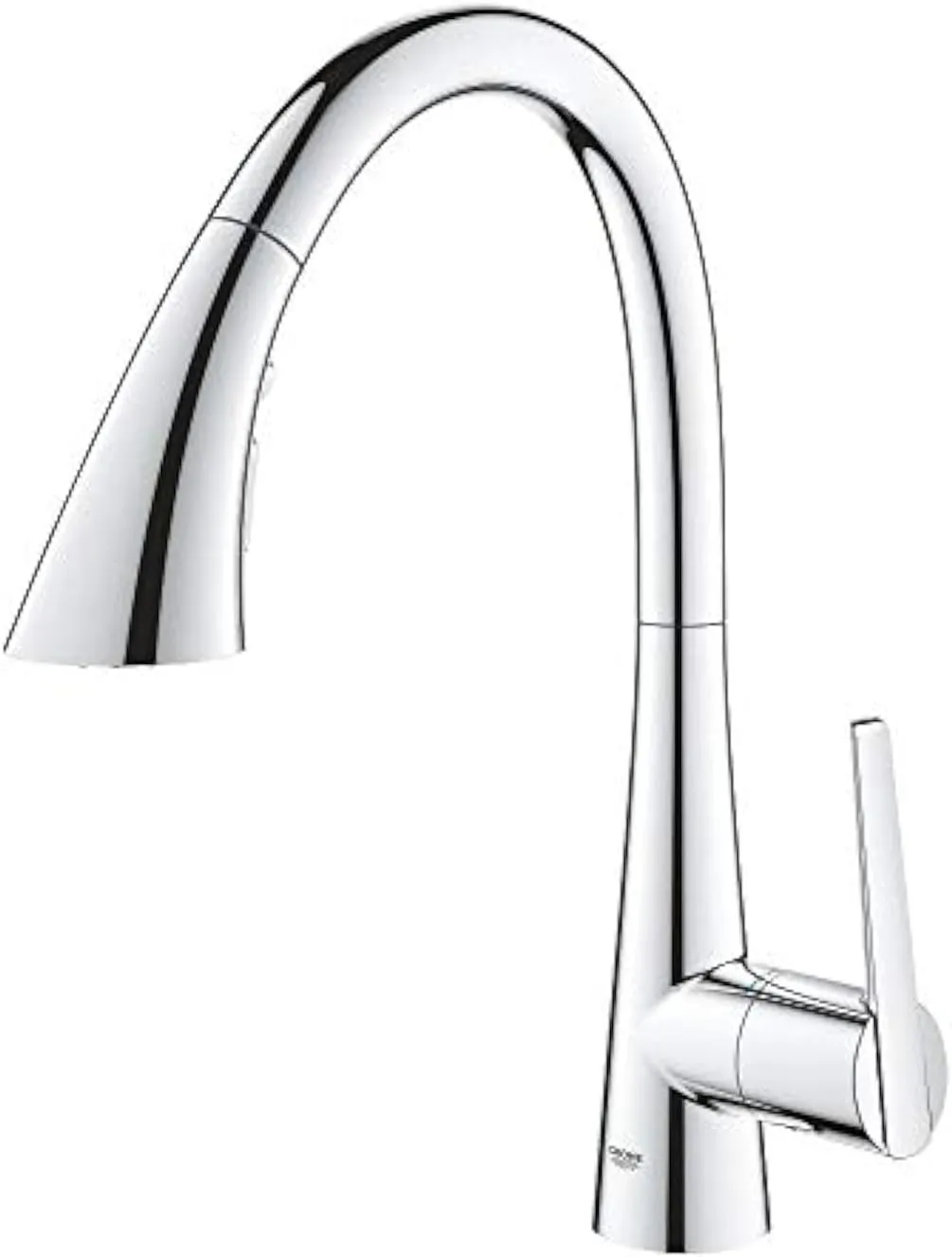 GROHE Zedra – Pull Out Kitchen Sink Mixer Tap (High C-spout, 3 Spray Types, 35 mm Ceramic Cartridge, 360° Swivel Range, Magnetic Docking, Water Saving Technology), Size 401 mm, Chrome, 32294002