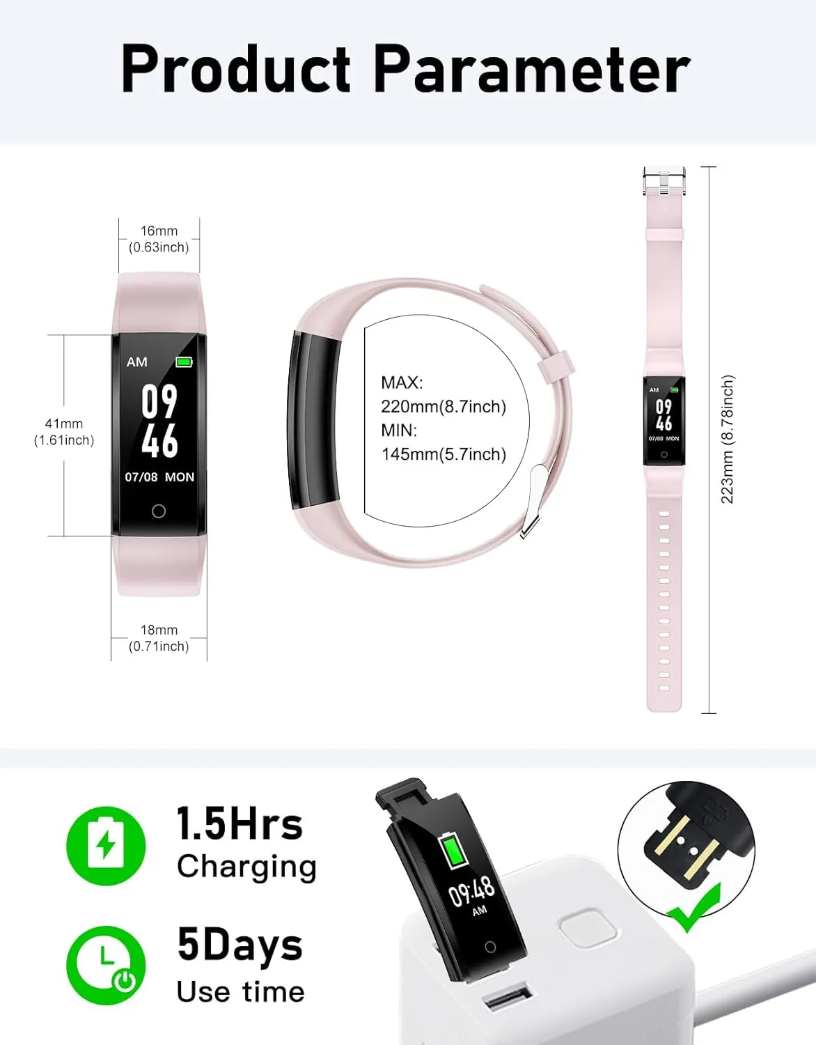 GRV No Bluetooth Pedometer Watch Fitness Tracker No Phone Needed, Step Counter Calories/Sleep Tracker for Walking Running for Men Women Waterproof (Pink)