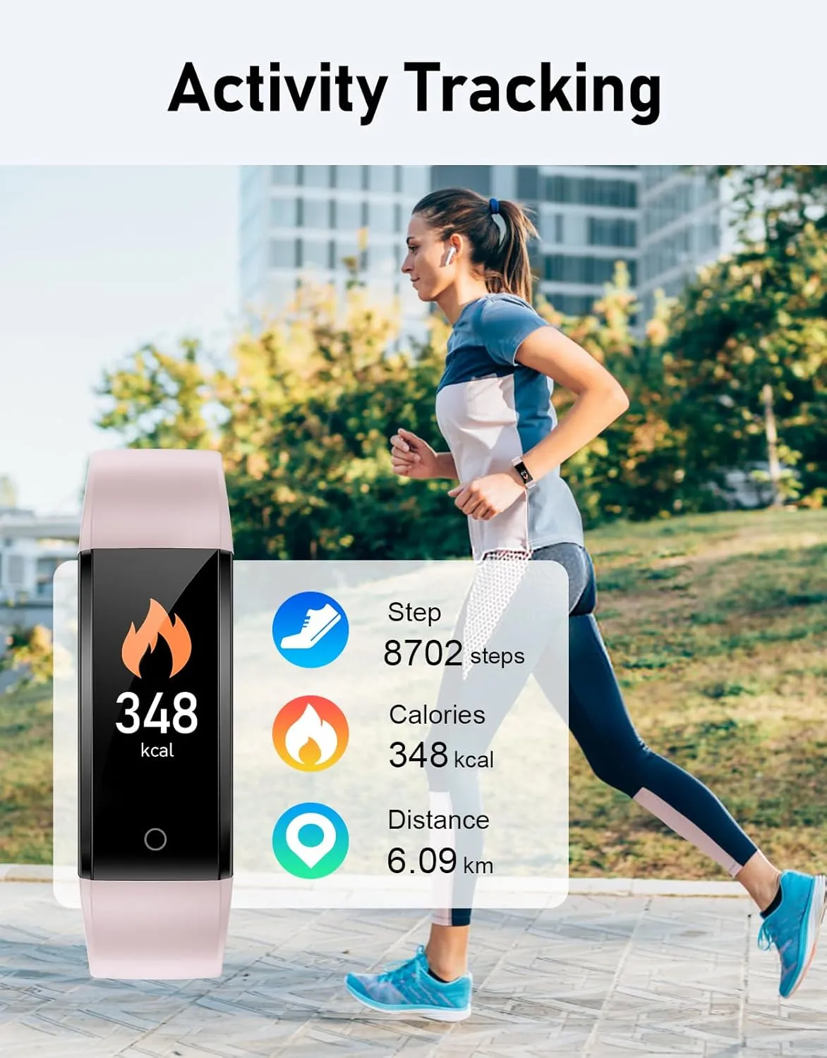 GRV No Bluetooth Pedometer Watch Fitness Tracker No Phone Needed, Step Counter Calories/Sleep Tracker for Walking Running for Men Women Waterproof (Pink)