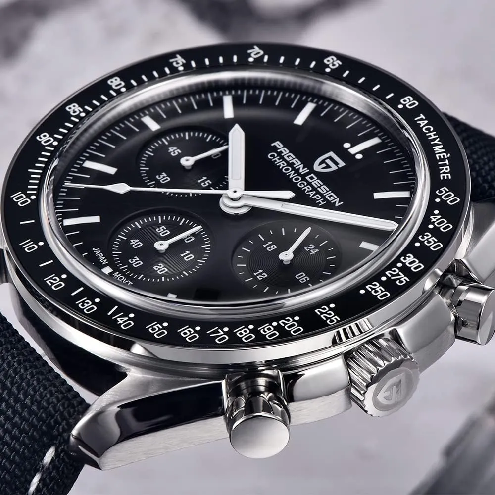 HaiQin Pagani Design 1701 Men's Watches Japanese VK63 Quartz Movement Stainless Steel Strap Waterproof Casual Dress Analog Watch Professional Chronograph