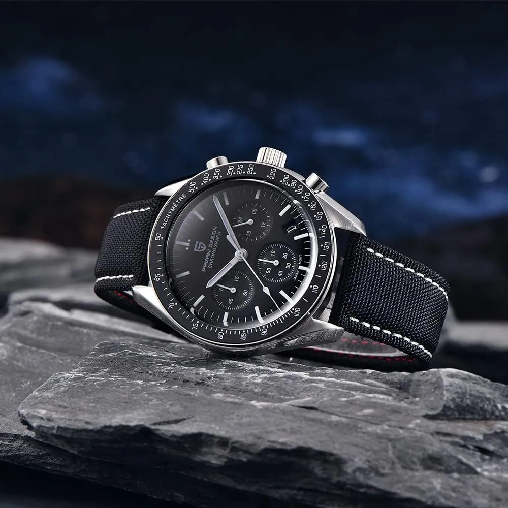HaiQin Pagani Design 1701 Men's Watches Japanese VK63 Quartz Movement Stainless Steel Strap Waterproof Casual Dress Analog Watch Professional Chronograph