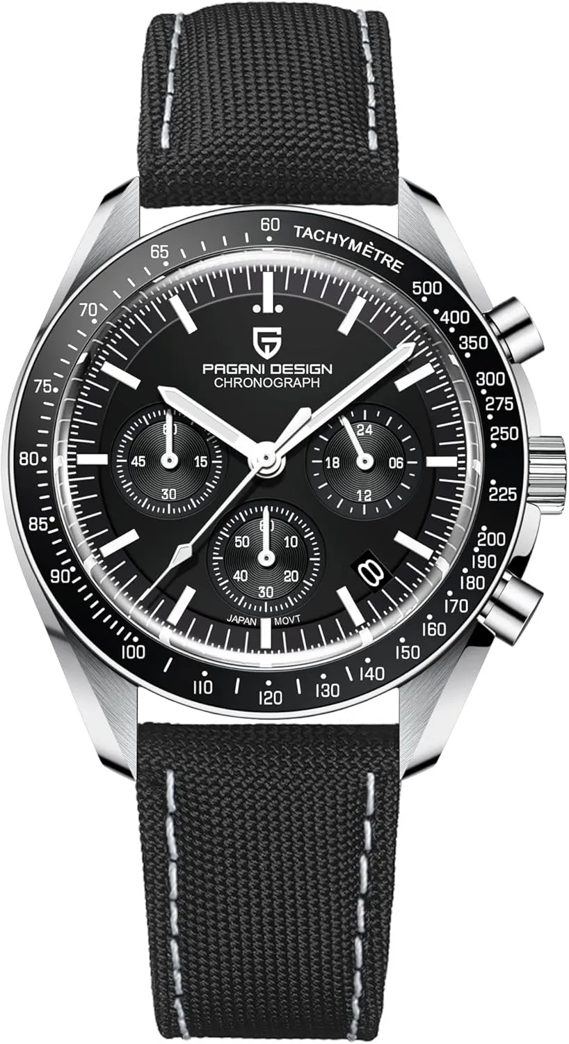 HaiQin Pagani Design 1701 Men's Watches Japanese VK63 Quartz Movement Stainless Steel Strap Waterproof Casual Dress Analog Watch Professional Chronograph