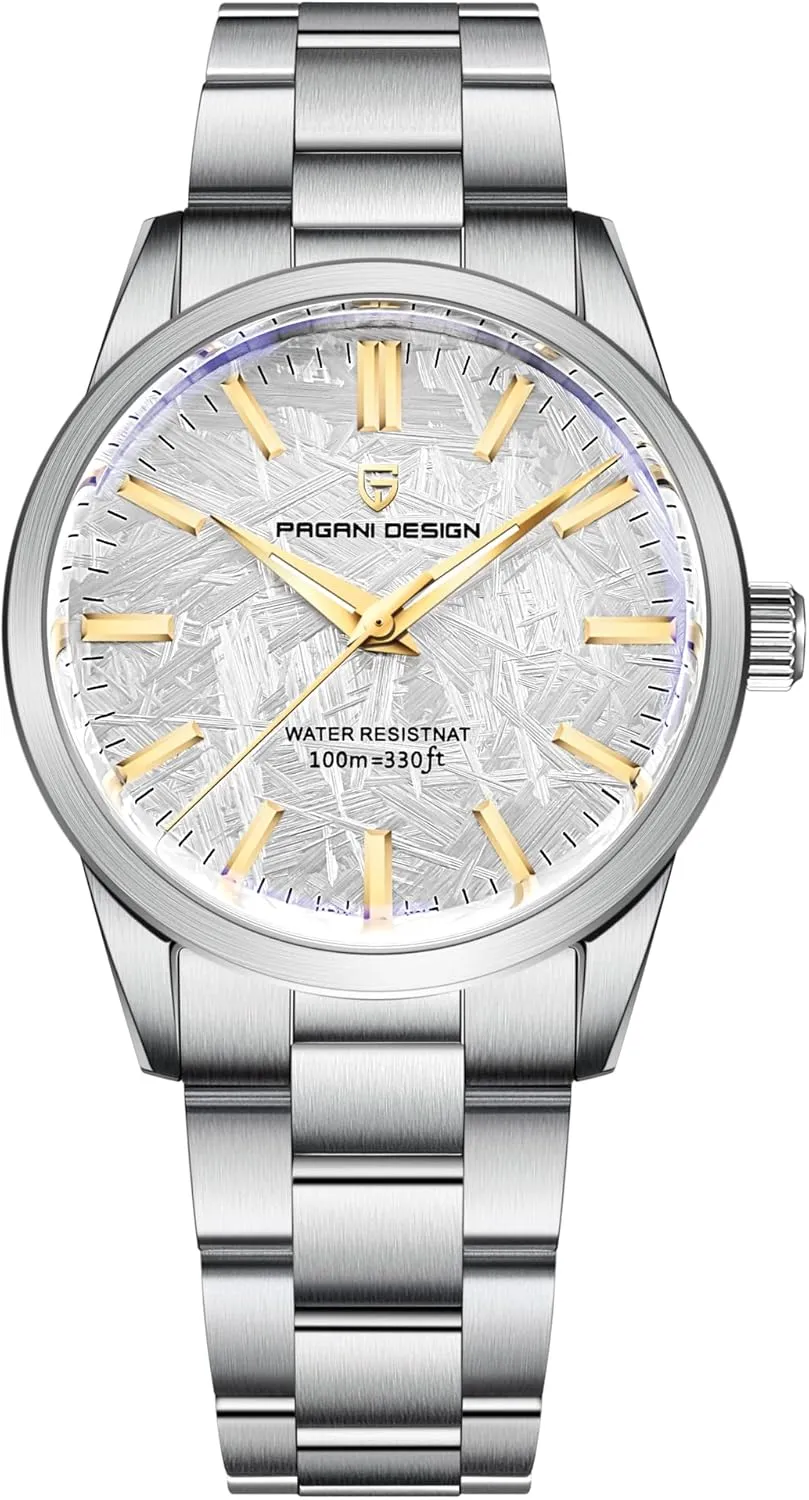 HaiQin Pagani Design 1734 Men's Casual Watches Japan VH31 Quartz Movement Stainless Steel Strap Palm Leaf Dial 100M Waterproof Super Luminous Sport Analog Watch